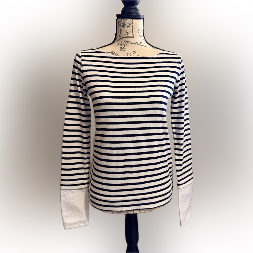 J. Crew Blue and White Striped Long Sleeve Top